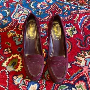 YSL maroon suede platform wedge size 39